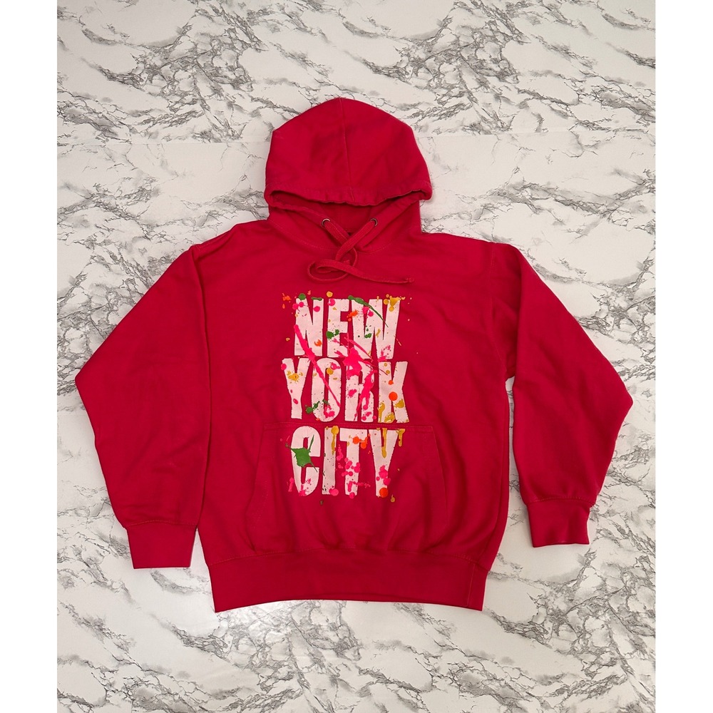 Saad Collection New York City Graphic Hoodie Fuchsia S Paint Splatter Sweatshirt
